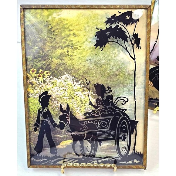 Vintage Silhouette Reverse Paint Art Glass Pictures With Brass Frames 6x8 - Picture 2 of 13